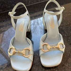 Women's Light Blue Sandals with Gold Accents